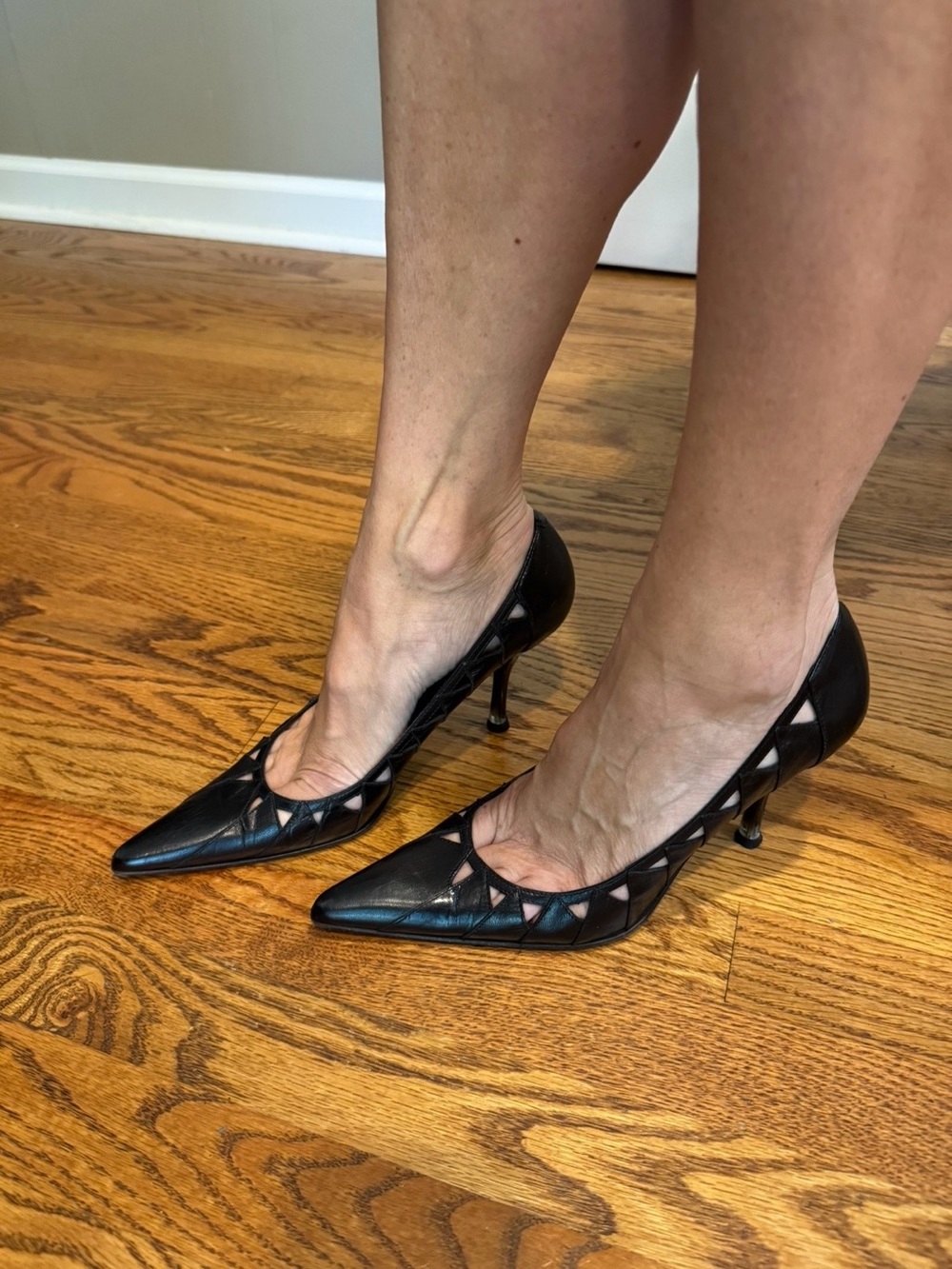 Via Spiga Black Woven-Trim Pointed Toe Pumps Made in Italy